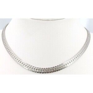Monet Herringbone Necklace Silver Tone Signed Textured Choker Chain 16.5in 6mm